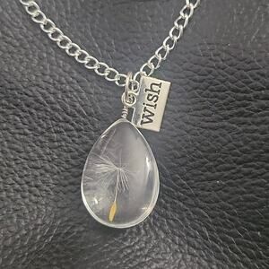 Make a wish dandelion drop shaped pendant necklace with charm